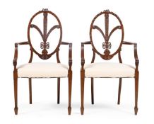 A PAIR OF VICTORIAN SOLID SATINWOOD ARMCHAIRS, IN GEORGE III STYLE, LATE 19TH OR EARLY 20TH CENTURY
