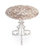 A WHITE PAINTED CAST IRON GARDEN OR ARRAS TABLE, LATE 19TH CENTURY