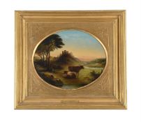 HENRY BRITTAN WILLIS (BRITISH 1810-1884), CATTLE AND COWHERD AT SUNSET