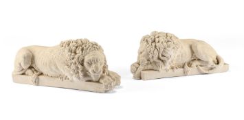 AFTER CANOVA, A PAIR OF PLASTER 'REZZONICO' LIONS, MODERN