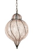 A VENETIAN GLASS HANGING LANTERN WITH METAL FRAME, 20TH CENTURY