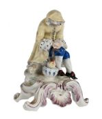 A BOW PORCELAIN MODEL EMBLEMATIC OF WINTER FROM A SERIES OF THE FOUR SEASONS, CIRCA 1765