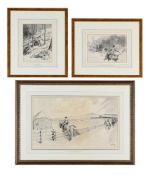 λ LIONEL DALHOUSIE ROBERTSON EDWARDS (BRTISH 1878-1966), THE HURSLEY; WARR RIOT; AND ANOTHER (3)