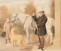WILLIAM HENRY HUNT (BRITISH 1790-1864), A HUNTSMAN WITH A PONY AND GROOM