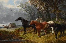 JOHN FREDERICK HERRING THE YOUNGER (BRITISH 1815-1907), HORSES BY A STREAM