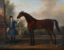 JOHN WOOTTON (BRITISH 1686-1765), BAY BOLTON, HELD BY A GROOM, IN A PARKLAND SETTING