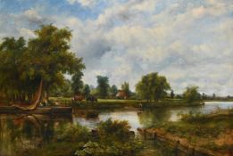 FREDERICK WATERS WATTS (BRITISH 1800-1870), PASTORAL SCENE WITH FIGURES AND COWS BY A RIVER