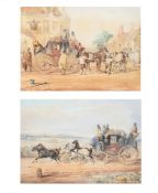 ALFRED FRANK DE PRADES (FRENCH 1825-1895), TWO VIEWS OF CAMBRIDGE TO LONDON BY COACH (2)