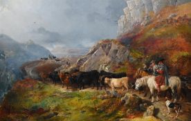 RICHARD ANSDELL (BRITISH 1815-1885), AN EXTENSIVE HIGHLAND LANDSCAPE WITH CATTLE AND DROVERS