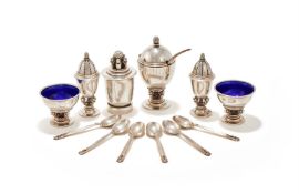 JOHAN ROHDE (DANISH, 1856-1935), FOR GEORG JENSEN, A SET OF ‘KONGE (ACORN)’ CRUETS, DESIGNED 1916