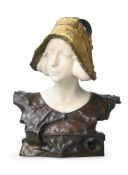 PAUL-FRANCOIS BERTHOUD (FRENCH, 1870-1939), BRONZE AND MARBLE BUST OF A MAIDEN; CIRCA 1900
