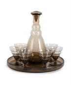 DAUM NANCY, DECANTER, SIX GOBLETS AND TRAY, MID-20TH CENTURY