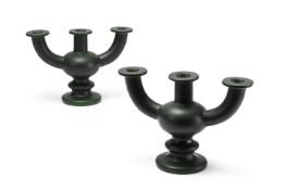 MARCEL GUILLOT (FRENCH, 1910-1985), A PAIR OF TRI-ARMED CANDLESTICKS; MID 20TH CENTURY