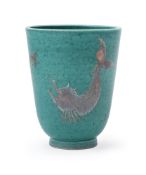 WILHELM KÅGE (1889-1960), FOR GUSTAVSBERG, AN 'ARGENTA' VASE WITH FISH, 1946