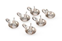 GEORG JENSEN (DANISH, 1866-1935), SIX OPEN SALTS AND SPOONS; MODEL 110; CIRCA 1925