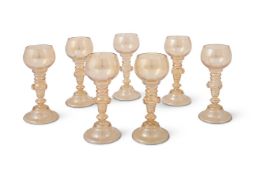 SEVEN (LIKELY) CZECH HISTORISMUS WINE OR ROEMER GLASSES, 20TH CENTURY