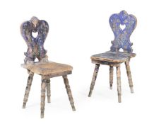 A PAIR OF SCANDINAVIAN FOLK ART CHAIRS, 20TH CENTURY