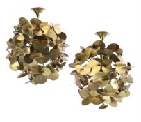 STUDIO GLUSTIN (FRENCH), A PAIR OF GOLDEN DISC CHANDELIERS, EARLY 20TH CENTURY