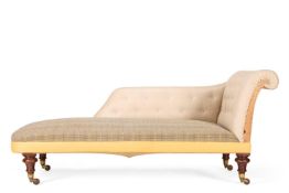 AN UPHOLSTERED CHAISE LONGUE, MID 19TH CENTURY