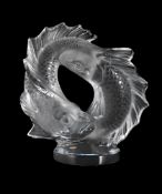 LALIQUE, 'DEUX POISSONS' SCULPTURE; LATE 20TH CENTURY