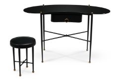 JACQUES ADNET (FRENCH, 1890-1984), VANITY DESK AND STOOL; CIRCA 1950