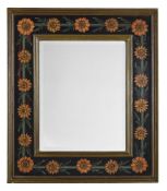 AN ARTS AND CRAFTS STYLE HAND PAINTED AND PARCEL GILT WALL MIRROR, LATE 20TH CENTURY