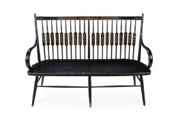 AN AMERICAN HITCHCOCK STYLE LACQUERED 'HERBS & PROVISIONS' BENCH, 20TH CENTURY
