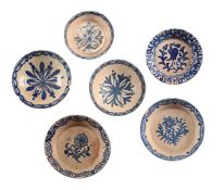 SIX SPANISH MAIOLICA BLUE AND WHITE DISHES, VARIOUS DATES 19TH AND 20TH CENTURIES