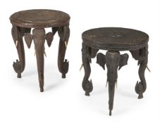 Y A MATCHED PAIR OF ANGLO INDIAN BOMBAY BLACKWOOD ELEPHANT SIDE TABLES