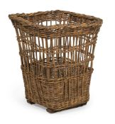 A LARGE COUNTRY HOUSE WICKER AND LEATHER BOUND LOG BASKET, EARLY 20TH CENTURY