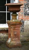 A LATE VICTORIAN TERRACOTTA PLANTER URN ON PEDESTAL LATE 19TH CENTURY