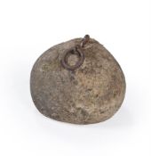 A LARGE WEATHERED GRANITE AND IRON DOOR STOP, 18TH OR 19TH CENTURY