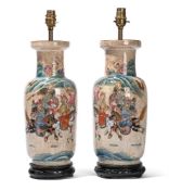 A PAIR OF SMALL CHINESE FAMILLE ROSE CRACKLE WARE ROULEAU VASES, 19TH CENTURY