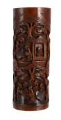 A LARGE CHINESE CARVED BAMBOO BRUSH VASE, LATE QING OR REPUBLICAN