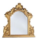 A LARGE CARVED WOOD AND GILT GESSO WALL MIRROR, ITALIAN, 19TH CENTURY