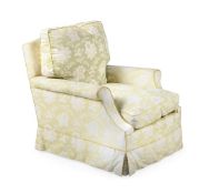 A HOWARD & SONS LTD UPHOLSTERED CLUB TYPE ARMCHAIR, RECENTLY MANUFACTURED BY HOWARD CHAIRS LTD