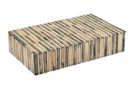 A HORN AND SIMULATED IVORY RECTANGULAR BOX AND COVER, MODERN