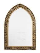 A GILT AND PAINTED GOTHIC ARCH WALL MIRROR, LATE 19TH OR EARLY 20TH CENTURY