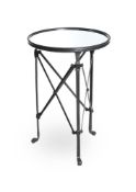 A STAINLESS STEEL GUERIDON WITH MIRRORED TOP, IN FRENCH EMPIRE STYLE, MODERN