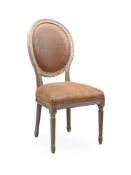 A LIMED OAK AND LEATHER UPHOLSTERED SIDE CHAIR, IN LOUIS XVI STYLE, MODERN
