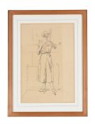 RUDOLPHE IHLEE (BRITISH 1883-1968), WOMAN SEEN FROM BEHIND STANDING IN FRONT OF A FIRE