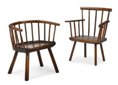 A CHILD'S PRIMITIVE ASH AND ELM HOOP BACK ARMCHAIR, WELSH, LATE 18TH CENTURY, AND ANOTHER SIMILAR