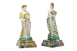 A PAIR OF SOUTH YORKSHIRE MODELS OF CLASSICAL MAIDENS EMBLEMATIC OF SUMMER AND AUTUMN, CIRCA 1790