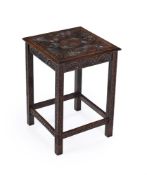 AN ARTS AND CRAFTS CARVED OAK OCCASIONAL TABLE, LATE 19TH OR EARLY 20TH CENTURY