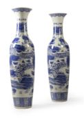 A PAIR OF LARGE CHINESE BLUE AND WHITE PORCELAIN FLOOR VASES, MODERN