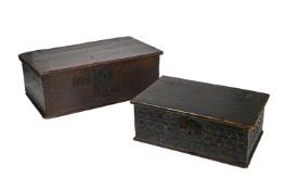 A CARVED OAK AND SYCAMORE BIBLE BOX, SECOND HALF 17TH CENTURY, AND ANOTHER SIMILAR