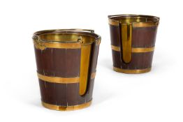A PAIR OF GEORGE III BRASS BOUND MAHOGANY PLATE BUCKETS, PROBABLY EARLY 19TH CENTURY