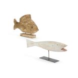 TWO CARVED WOOD PAINTED MODELS OF FISH, SECOND HALF 20TH CENTURY
