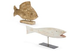TWO CARVED WOOD PAINTED MODELS OF FISH, SECOND HALF 20TH CENTURY