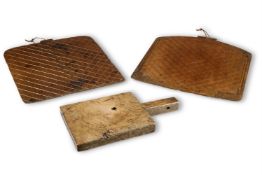 TWO GEORGE III MAHOGANY AND WALNUT RIDDLE BOARDS, LATE 18TH CENTURY